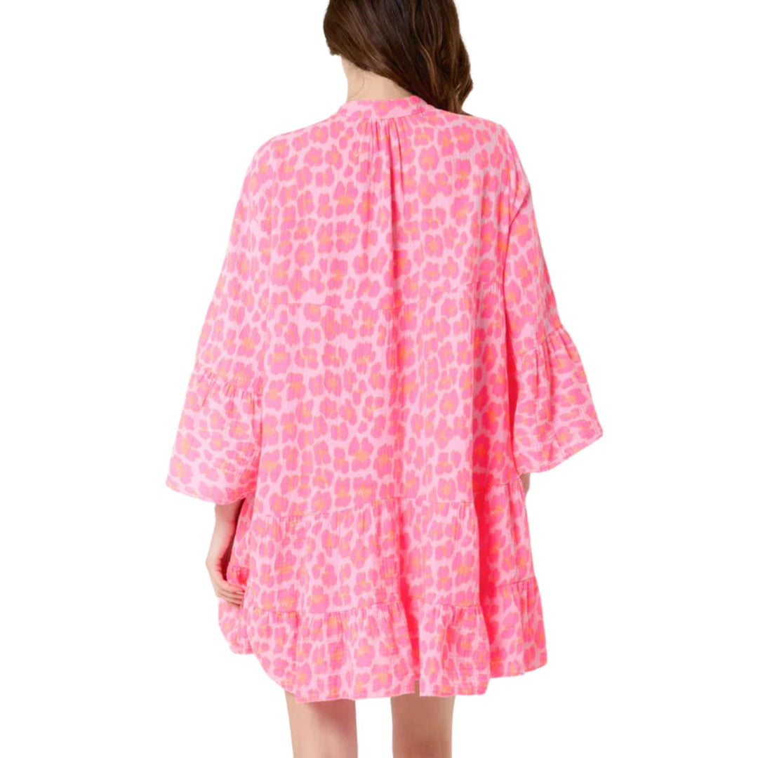 Made In Italy Fleur Fluro Cotton Cheesecloth Tunic Dress Cerise Pink - Sugarplum Boutique