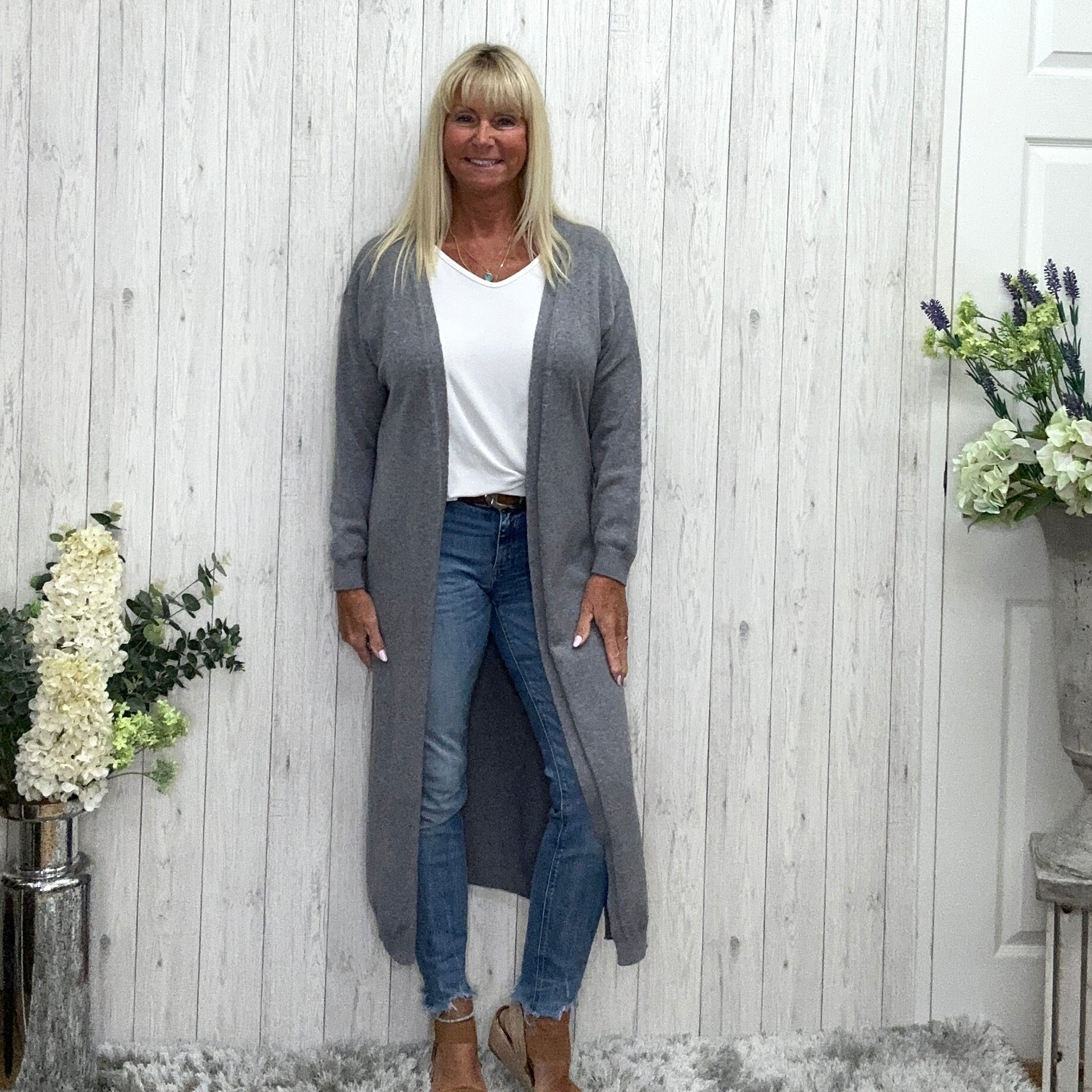 Grey edge to edge cardigan deals