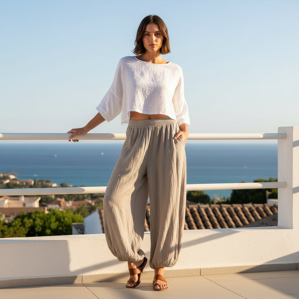 Made In Italy Hannah Mocha Brown Wide Harem Trousers - Sugarplum Boutique