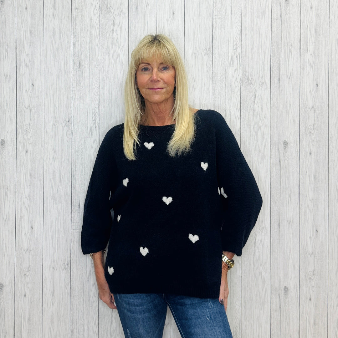 Made In Italy Heart Navy Blue Knit Wool Mix Jumper - Sugarplum Boutique