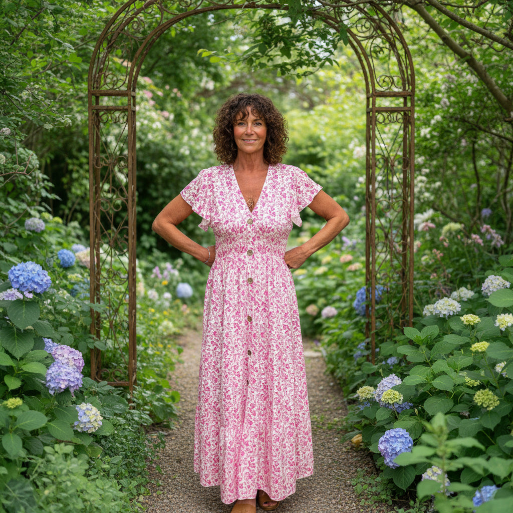 Made In Italy Jazz Cerise Pink Ditsy Flower Maxi Dress - Sugarplum Boutique