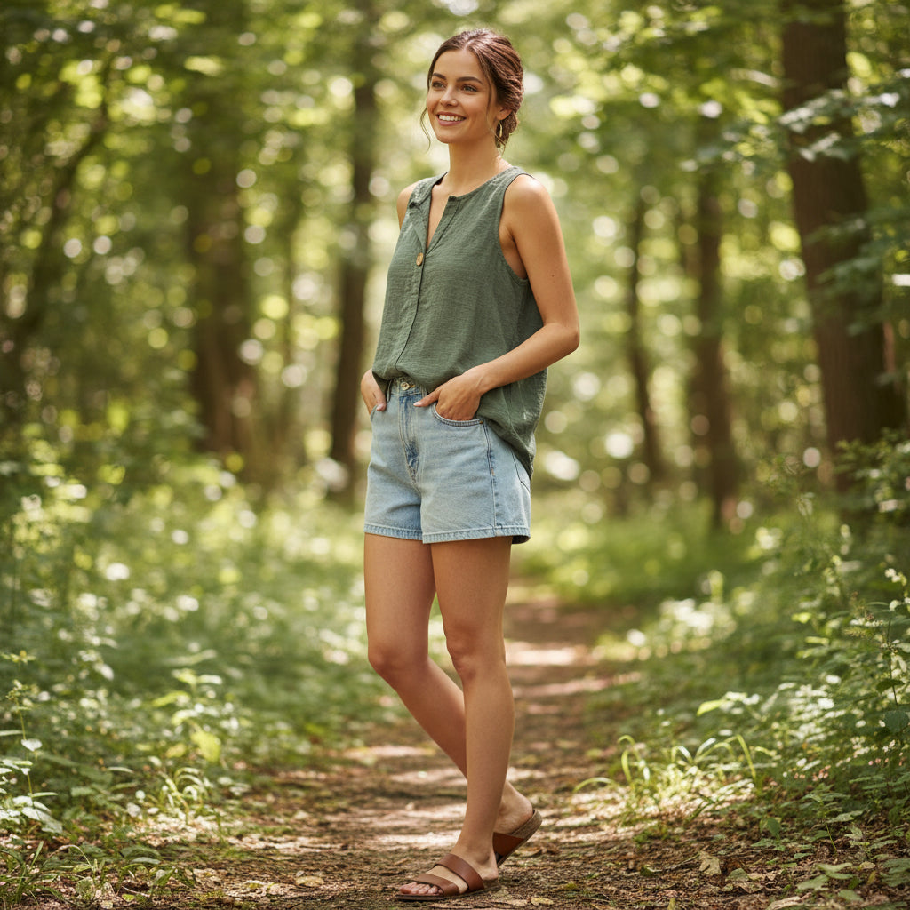 Made-In-Italy-Denim-Blue-Plain-Cotton-Single-Button-Sleeveless-Vest - Sugarplum Boutique