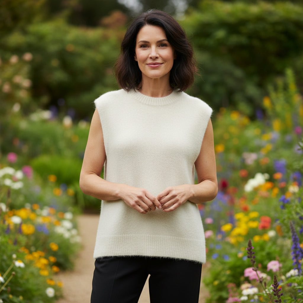 Made In Italy Kyle Cream Alpaca Mix Sleeveless Jumper - sugarplum Boutique