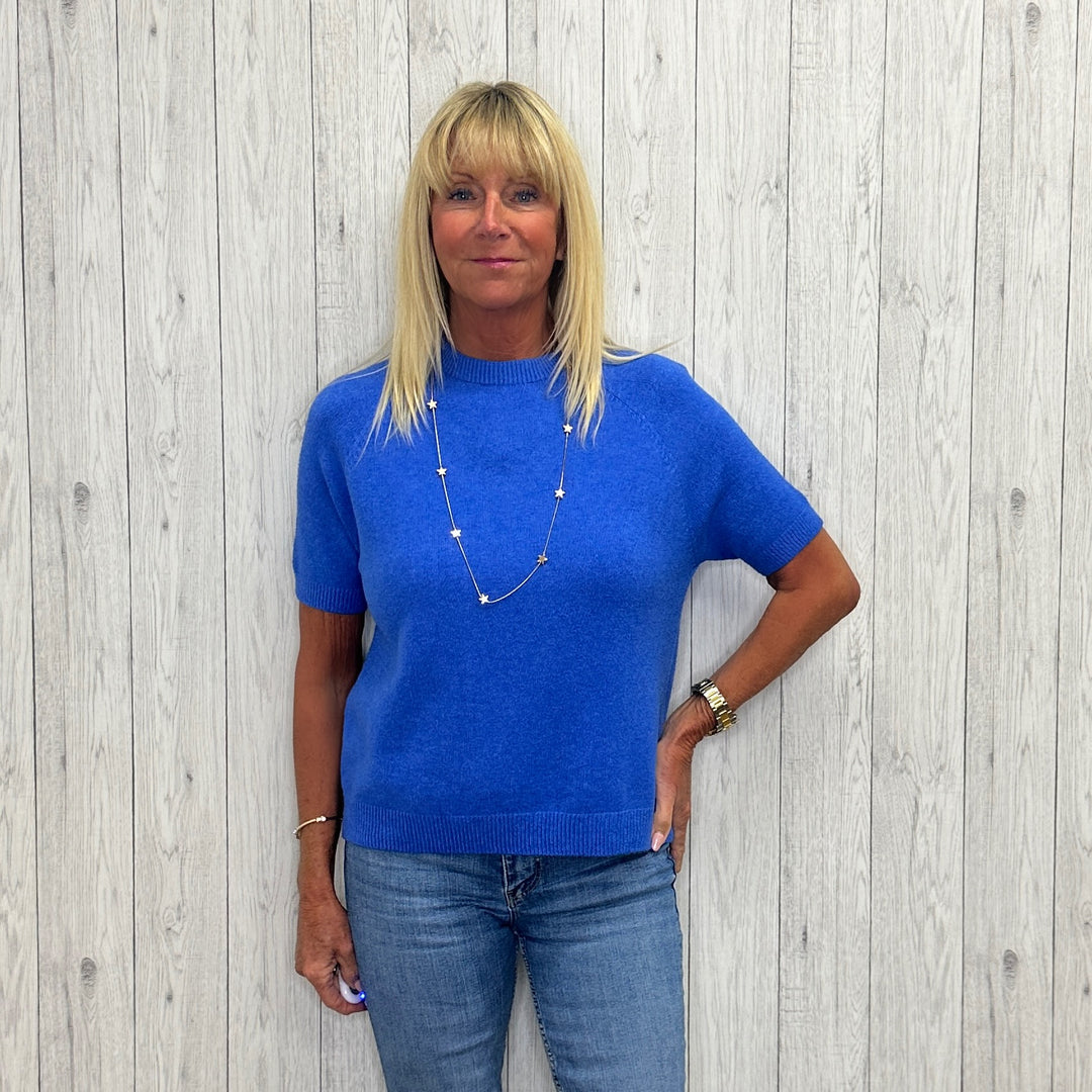 Made In Italy Laurie Round Neck Short Sleeve Jumper Sky Blue - Sugarplum Boutique