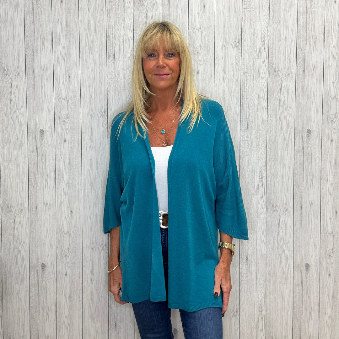 Made In Italy Lightweight Edge To Edge Cardigan Teal Green - Sugarplum Boutique