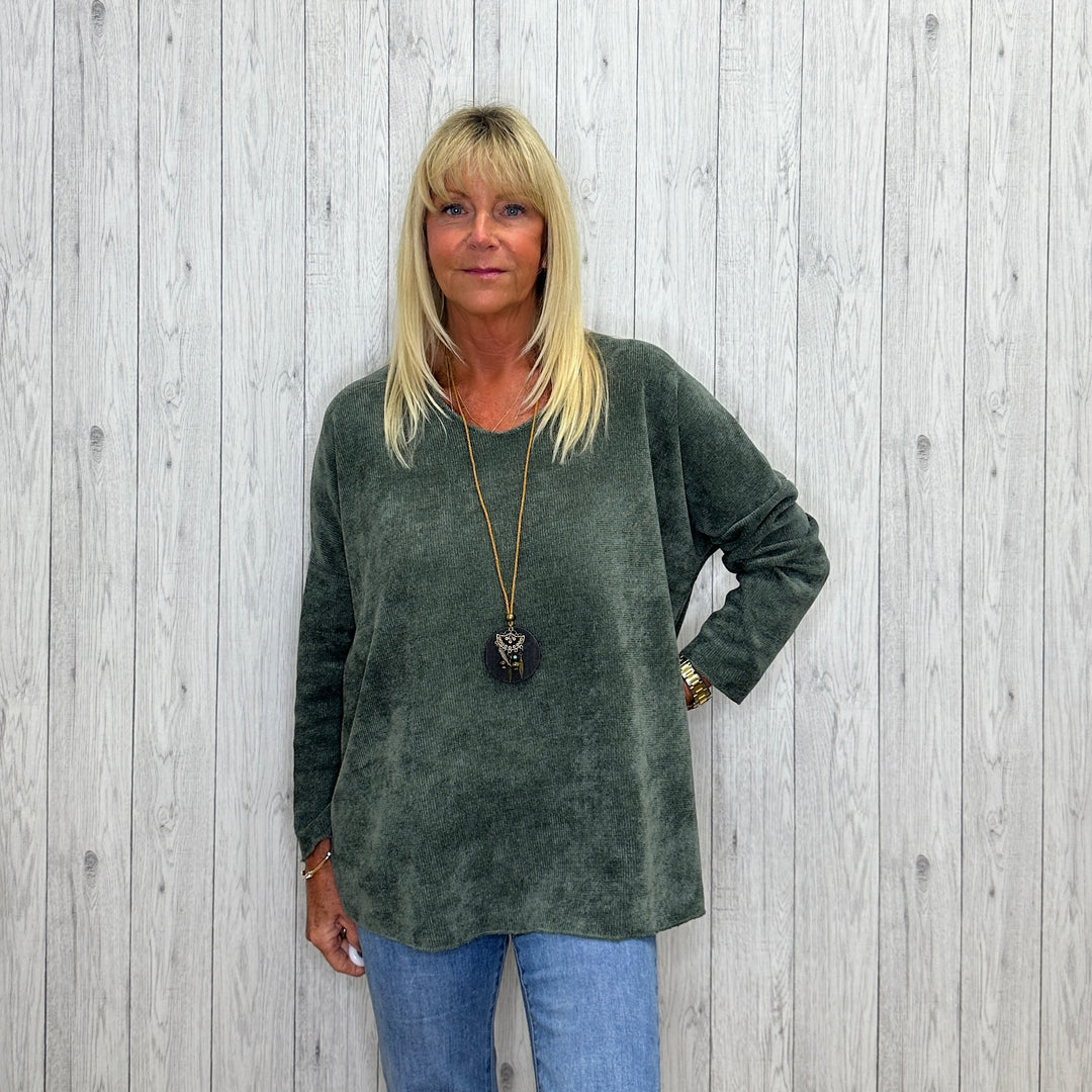 Made In Italy Lillian Chenille Two Piece Necklace Jumper Set Green - Sugarplum Boutique