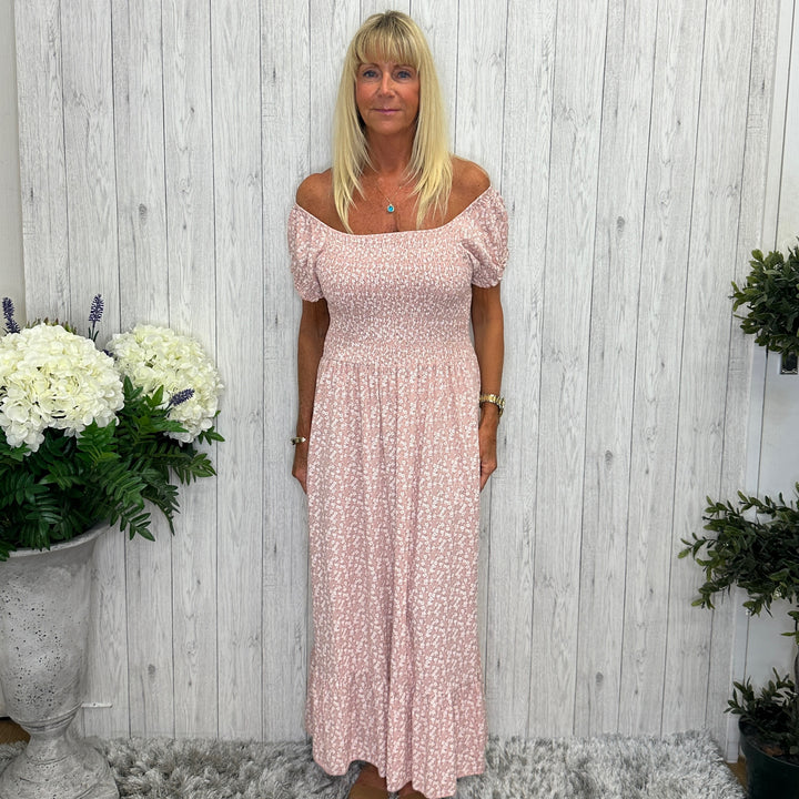 Made In Italy Lilly Ditsy Flower Print Maxi Dress Vintage Pink -Sugarplum Boutique