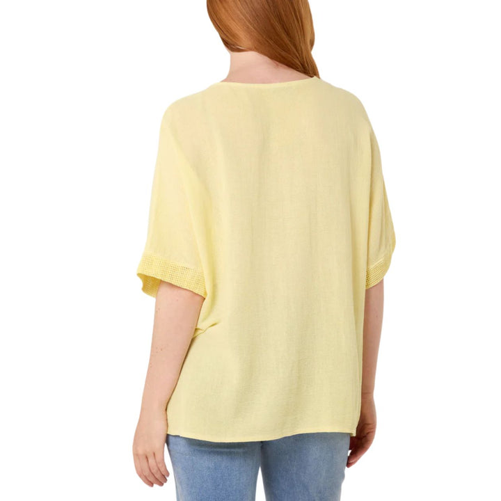 Made In Italy Lindy Lemon Yellow Linen Cotton Mix Contrast Pocket Top - Sugarplum Boutique