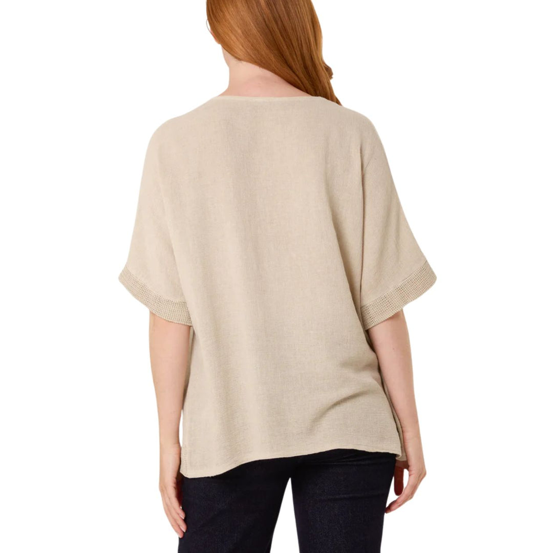 Made In Italy Lindy Stone Linen Cotton Mix Contrast Pocket Top - Sugarplum Boutique 
