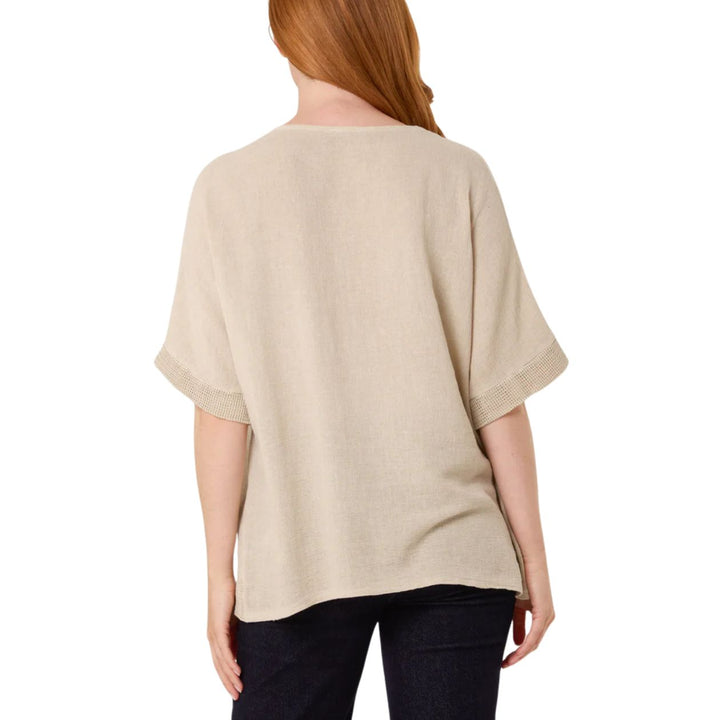 Made In Italy Lindy Stone Linen Cotton Mix Contrast Pocket Top - Sugarplum Boutique 
