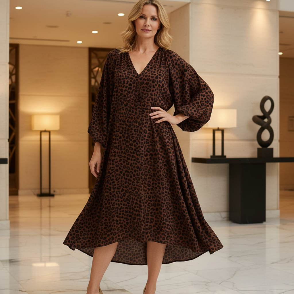 Made In Italy Lou Animal Print Chocolate Brown Wide Sleeve Tunic Dress - Sugarplum Boutique