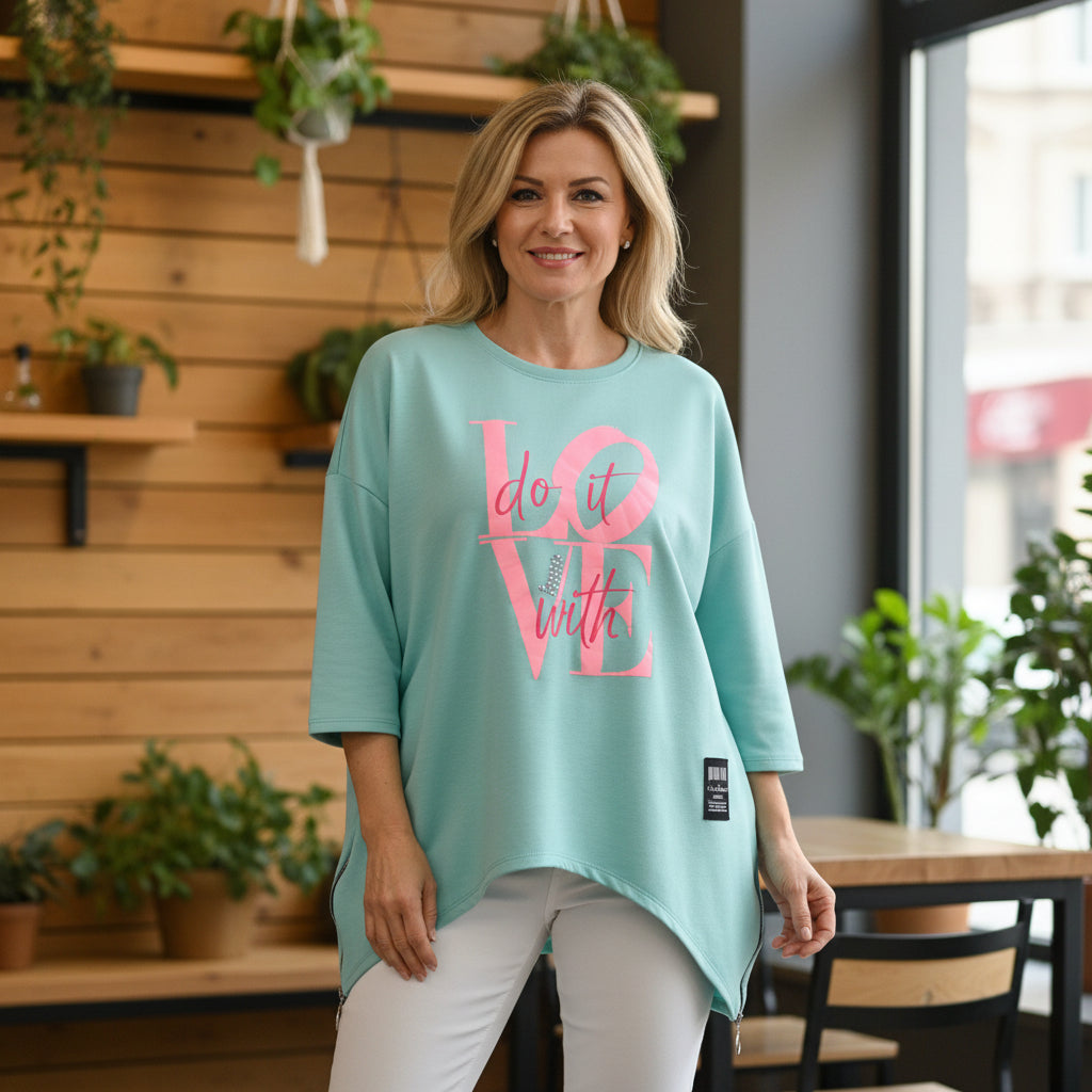 Made In Italy Love Mint Green Oversize Motif Sweatshirt - Sugarplum Boutique