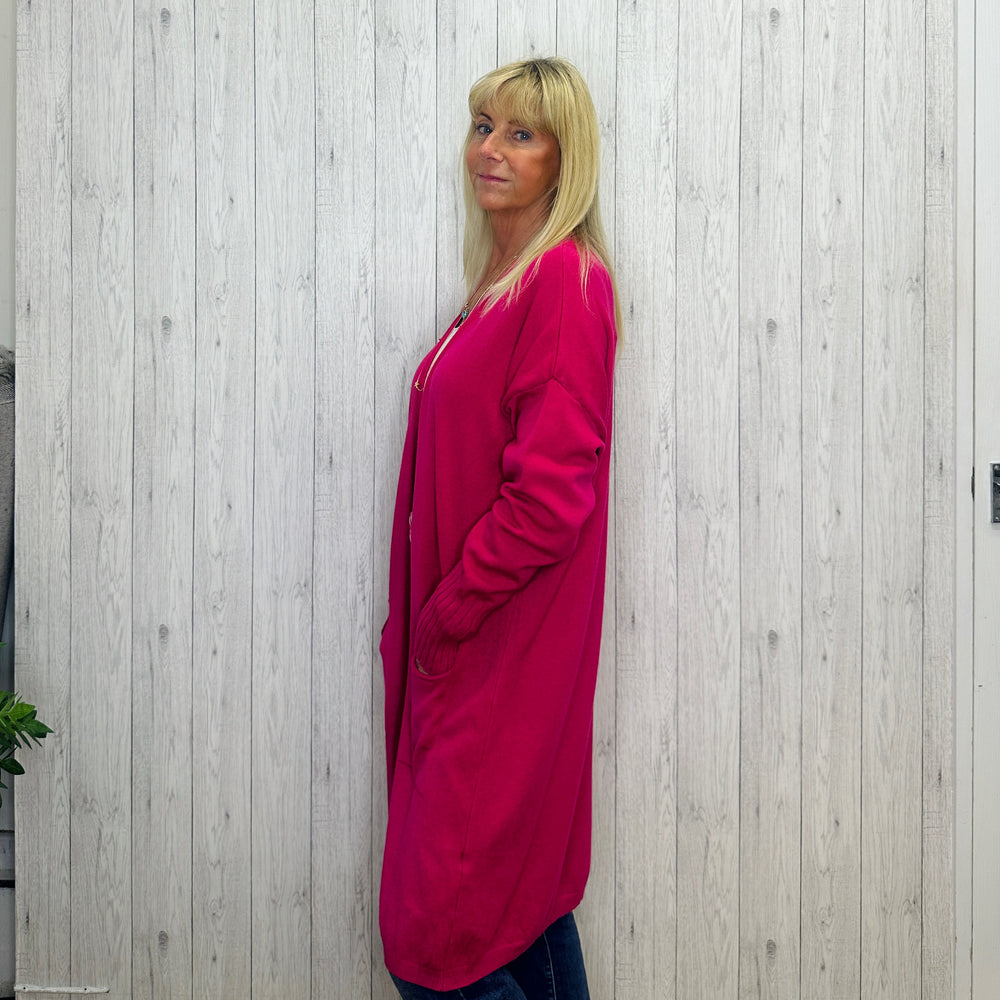 Made In Italy Loxy Cerise Pink Cashmere Mix Long Cardigan - Sugarplum Boutique