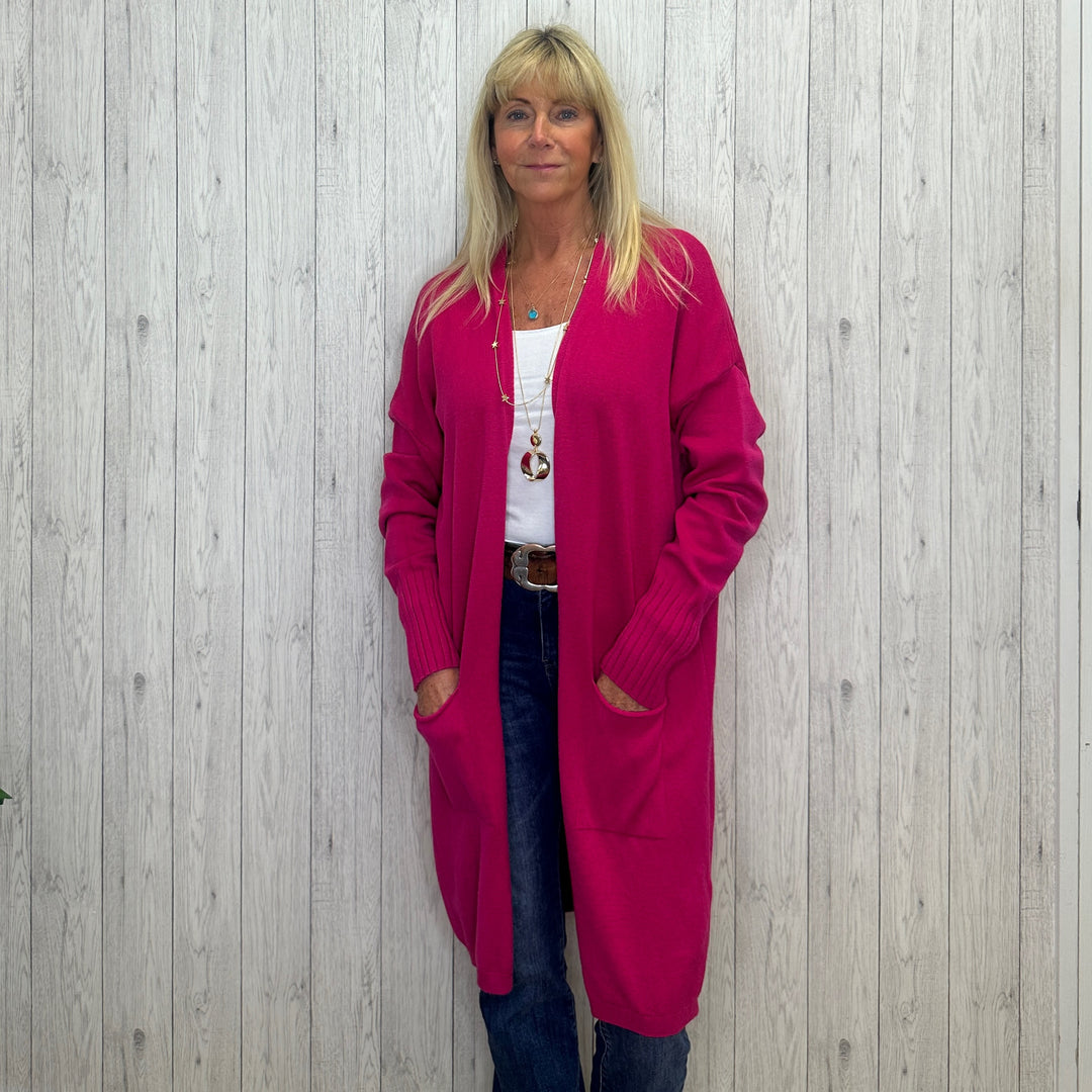 Made In Italy Loxy Cerise Pink Cashmere Mix Long Cardigan - Sugarplum Boutique