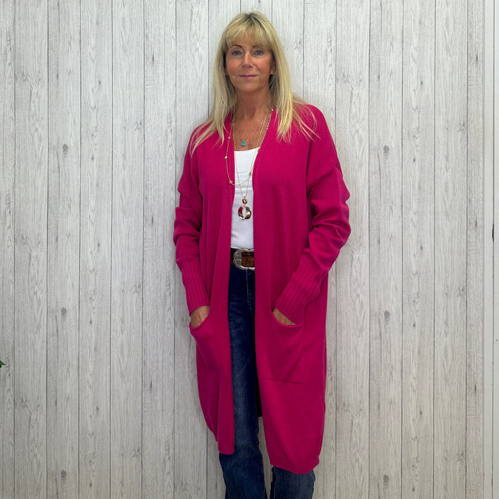 Made In Italy Loxy Cerise Pink Cashmere Mix Long Cardigan - Sugarplum Boutique
