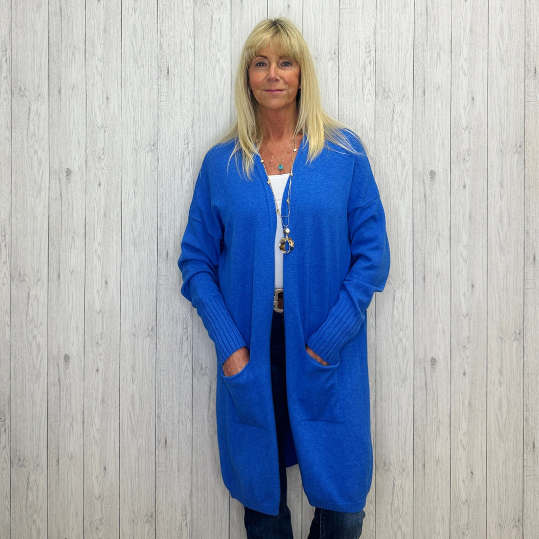 Made In Italy Loxy Sky Blue Cashmere Mix Long Cardigan - Sugarplum Boutique