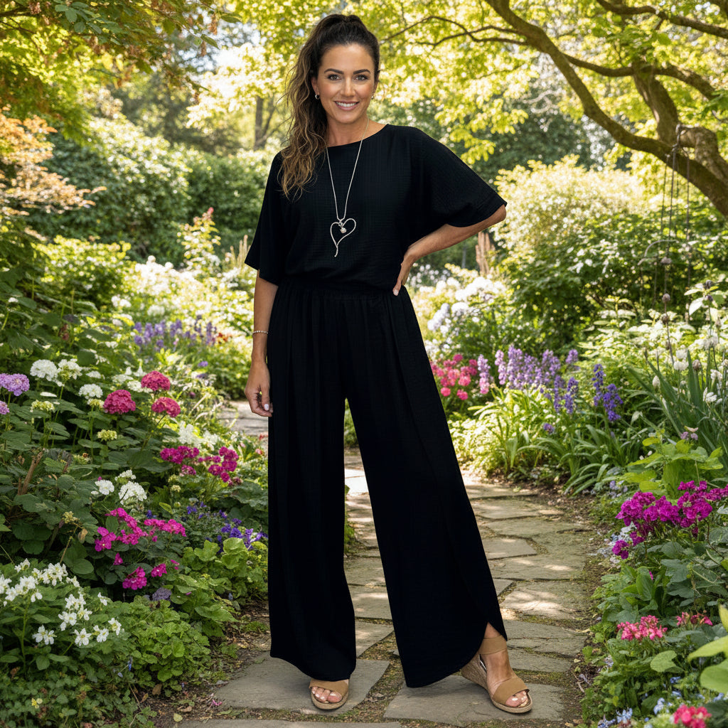 Made In Italy Luella Black Split Leg Trouser - Sugarplum Boutique