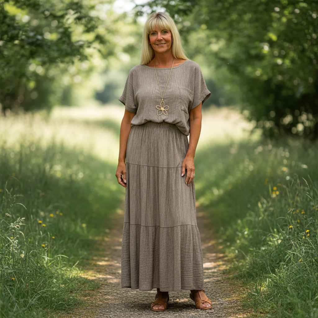 Made In Italy Milano Crinkle Mocha Brown Short Sleeve Top - Sugarplum Boutique