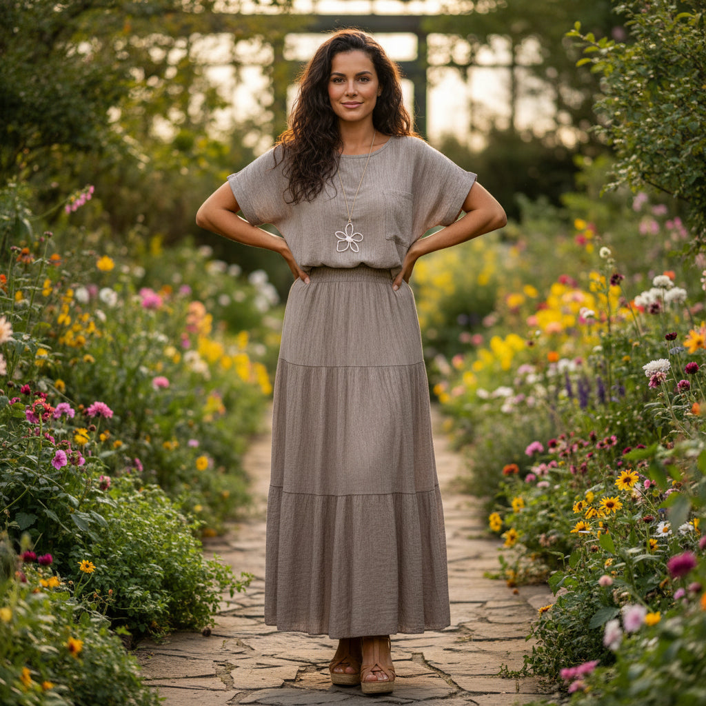 Made In Italy Milano Crinkle Mocha Brown Tiered Boho Skirt - Sugarplum Boutique