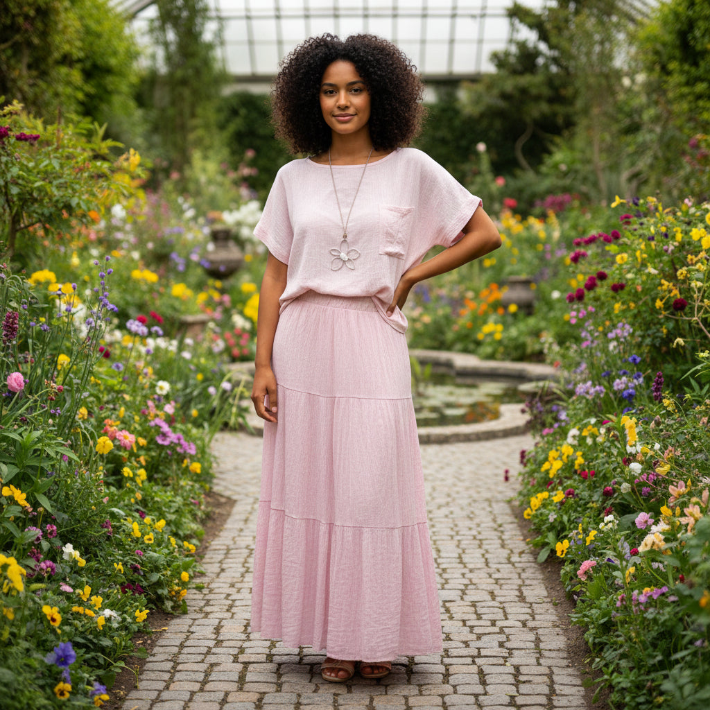 Made In Italy Milano Crinkle Vintage Pink Tiered Boho Skirt - Sugarplum Boutique