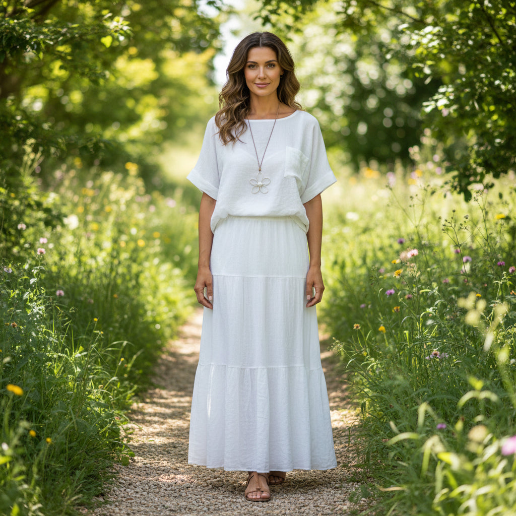 Made In Italy Milano Crinkle White Short Sleeve Top - Sugarplum Boutique