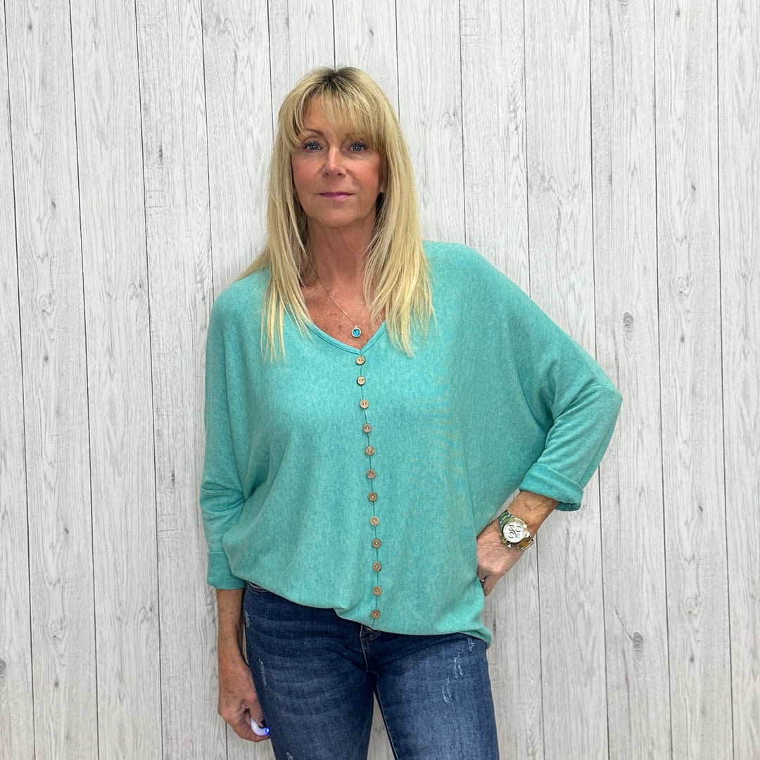 Made In Italy Mint Green Zuzu Button Front Relaxed Fit Top - Sugarplum Boutique