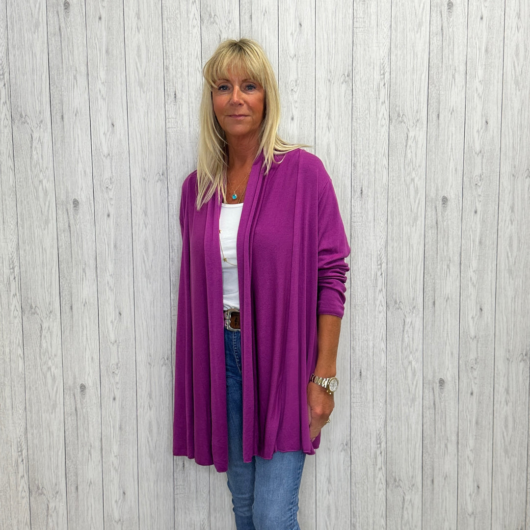 Made In Italy Moya Edge To Edge Long Sleeve Cardigan Magenta Purple - Sugarplum Boutique