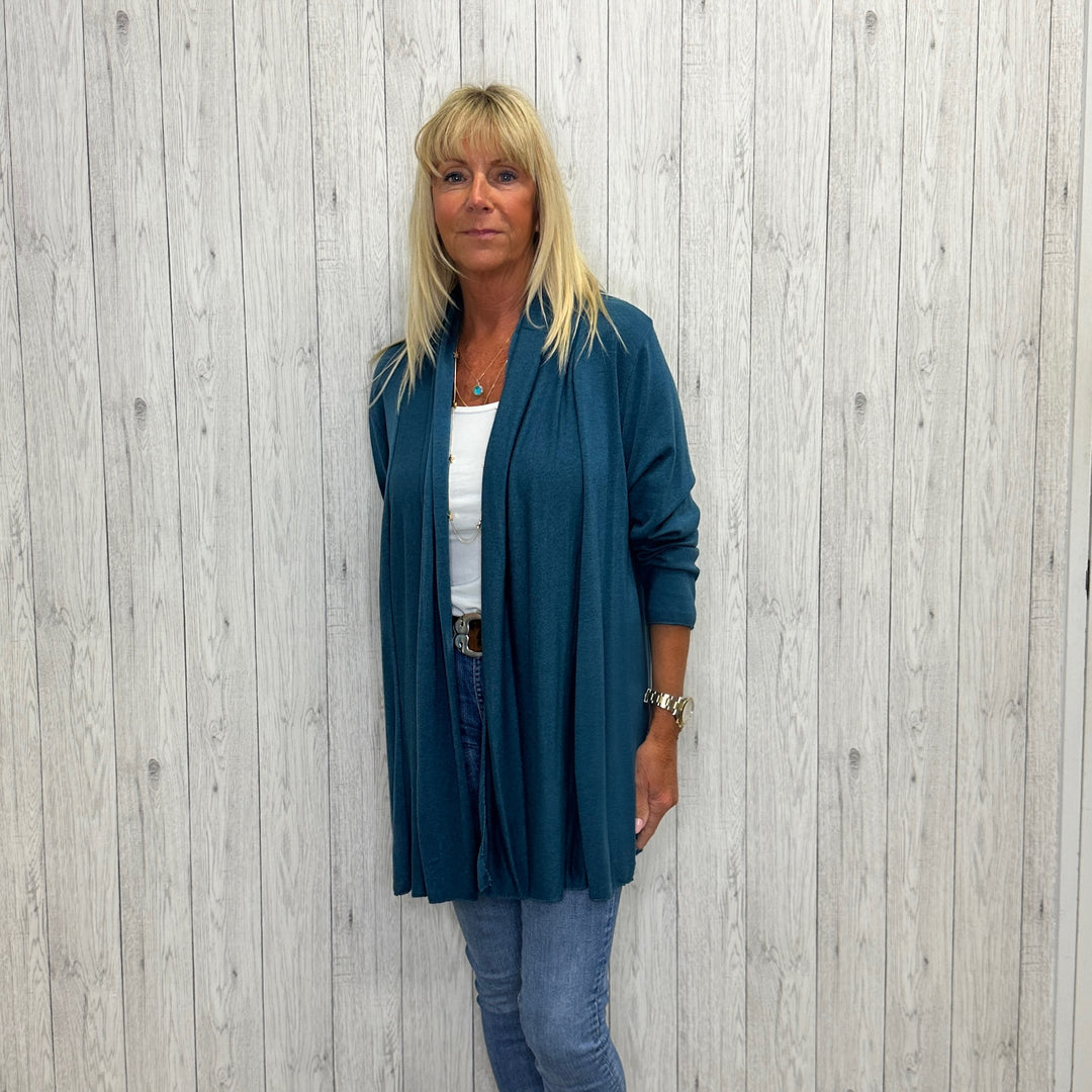 Made In Italy Moya Edge To Edge Long Sleeve Cardigan Teal Green - Sugarplum Boutique