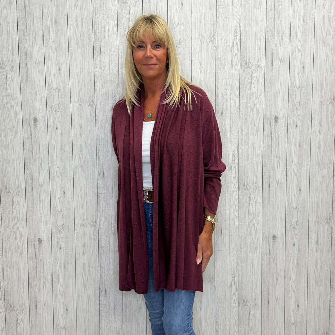 Made In Italy Moya Edge To Edge Long Sleeve Cardigan Wine Red - Sugarplum Boutique