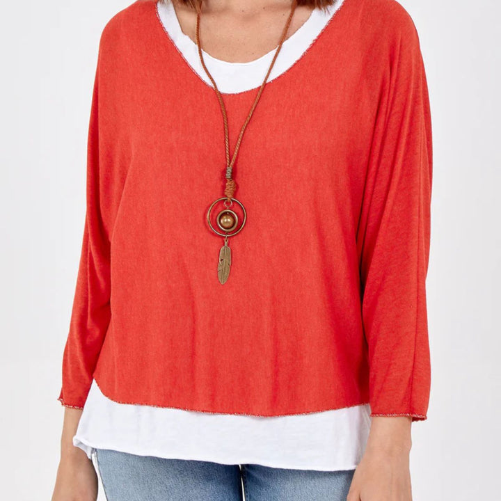 Made In Italy Nieve 3 Piece Top Set Long Sleeve Light Red - Sugarplum Boutique