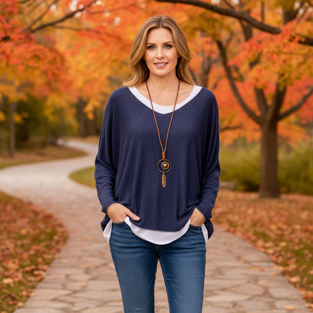 Made In Italy Nieve Navy Blue 3 Piece Top Set - Sugarplum Boutique