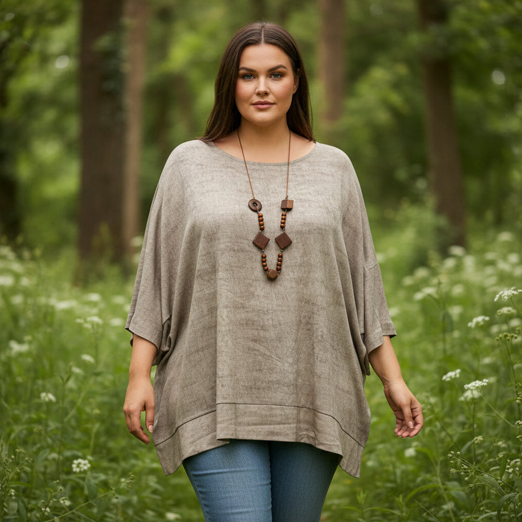 Made In Italy Oversize Mocha Brown Wash Necklace Top - Sugarplum Boutique