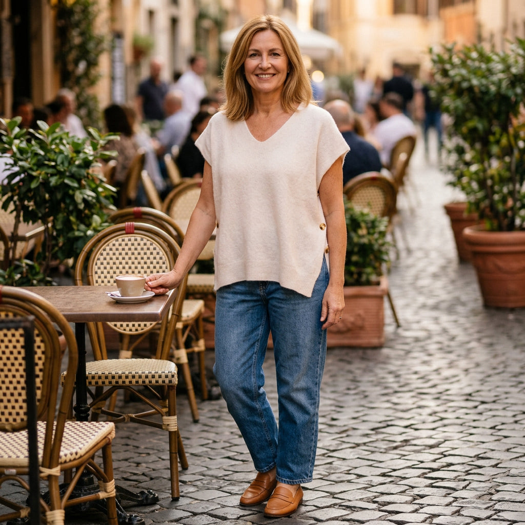 Made in Italy Passion Single Button Cream Sleeveless Jumper - Sugarplum Boutique