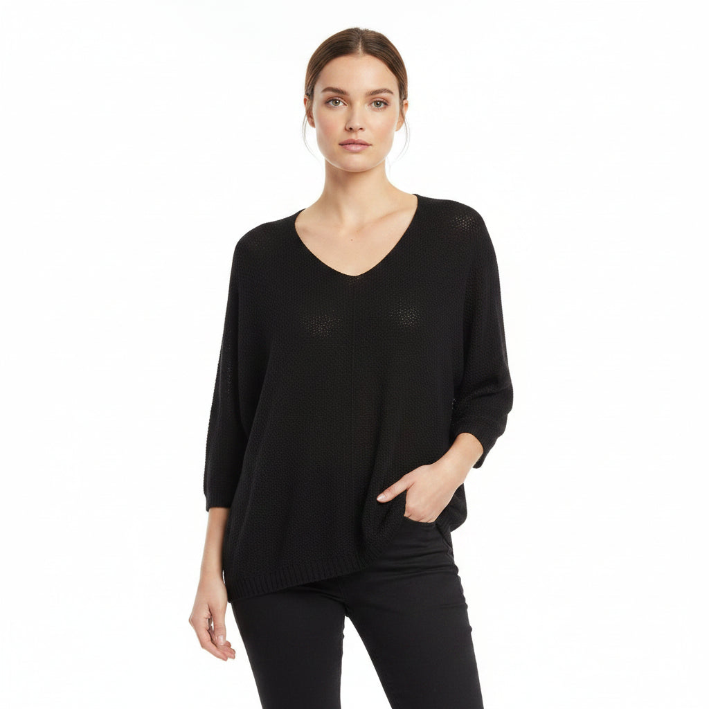Made In Italy Pip Black Half Sleeve Light Knit Jumper - Sugarplum Boutique