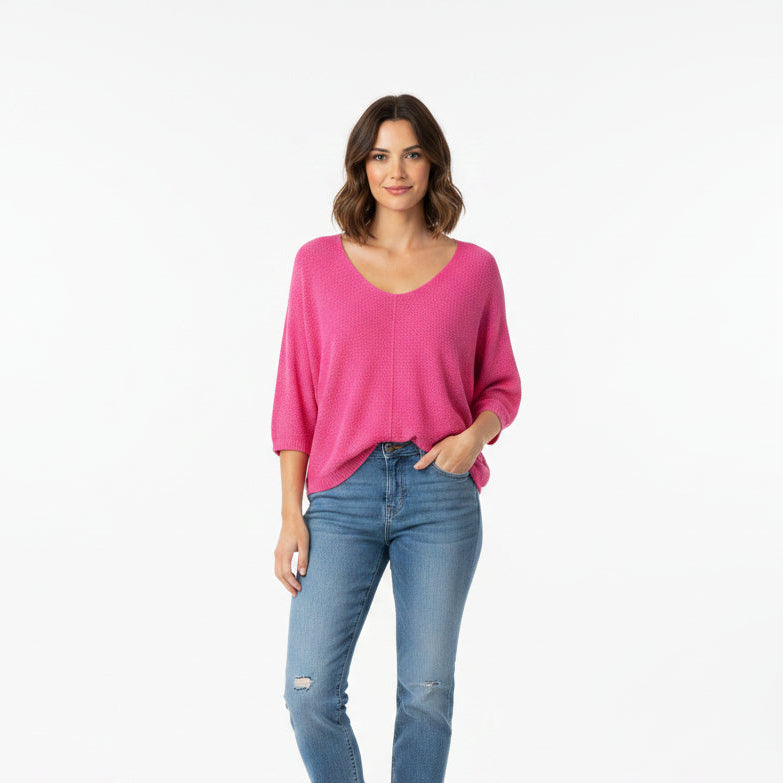 Made In Italy Pip Cerise Pink Half Sleeve Light Knit Jumper - Sugarplum Boutique