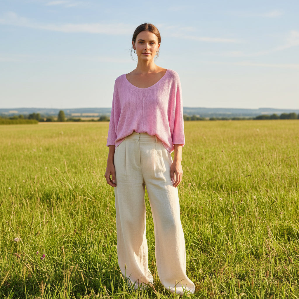 Made In Italy Pip Light Pink Half Sleeve Light Knit Jumper - Sugarplum Boutique