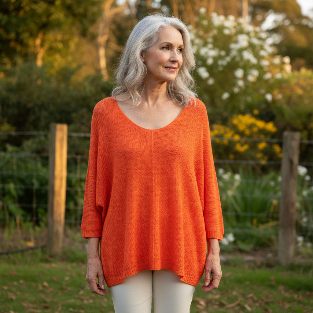 Made In Italy Pip Orange Half Sleeve Light Knit Jumper - Sugarplum Boutique