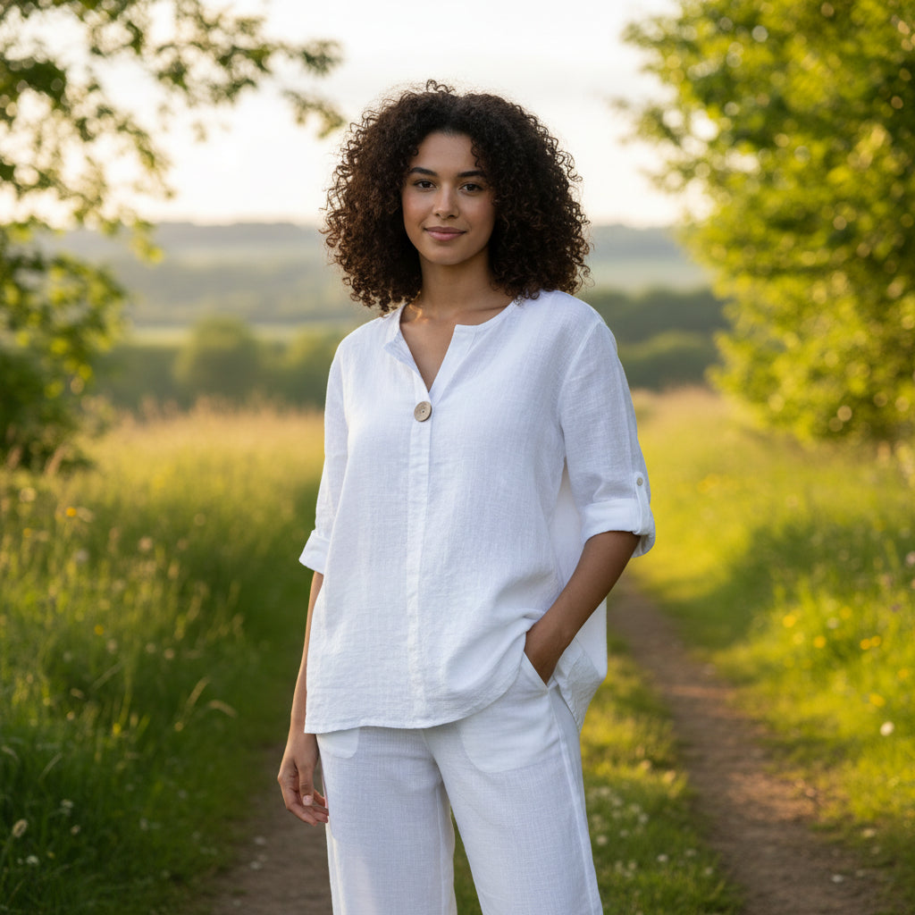 Made In Italy Plain White Single Button Cotton Top - Sugarplum Boutique