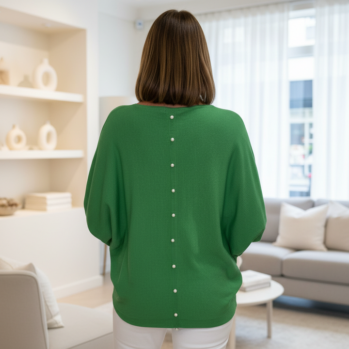 Made In Italy Polly Pearl Back Jumper Batwing Sleeve Emerald Green - Sugarplum Boutique