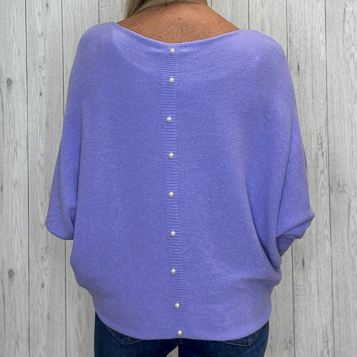 Made In Italy Polly Pearl Back Lavender Batwing Sleeve Jumper - Sugarplum Boutique