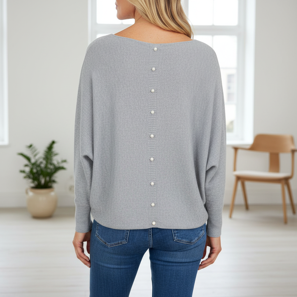 Made In Italy Polly Pearl Back Silver Grey Batwing Sleeve Jumper - Sugarplum Boutique