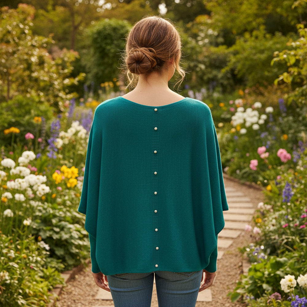 Made In Italy Polly Pearl Back Teal Green Batwing Jumper- Sugarplum Boutique