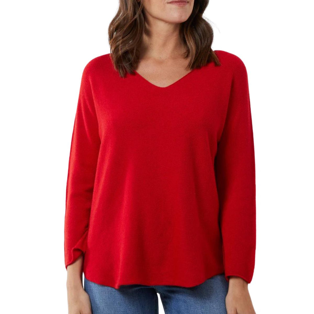 Made In Italy Red Vienna V Neck Seamed Arm Jumper - Sugarplum Boutique
