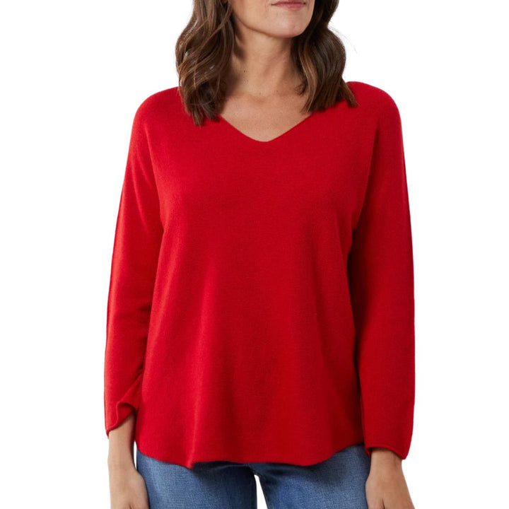 Made In Italy Red Vienna V Neck Seamed Arm Jumper - Sugarplum Boutique