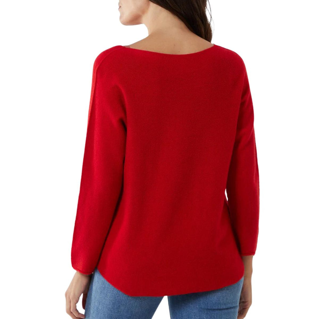 Made In Italy Red Vienna V Neck Seamed Arm Jumper - Sugarplum Boutique