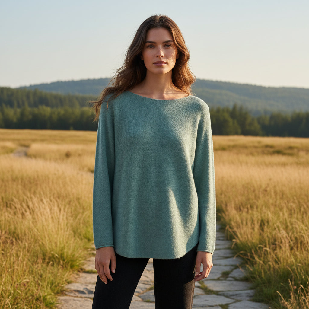 Made In Italy Rhonda Boat Neck Sage Green Wool Blend Jumper - Sugarplum Boutique