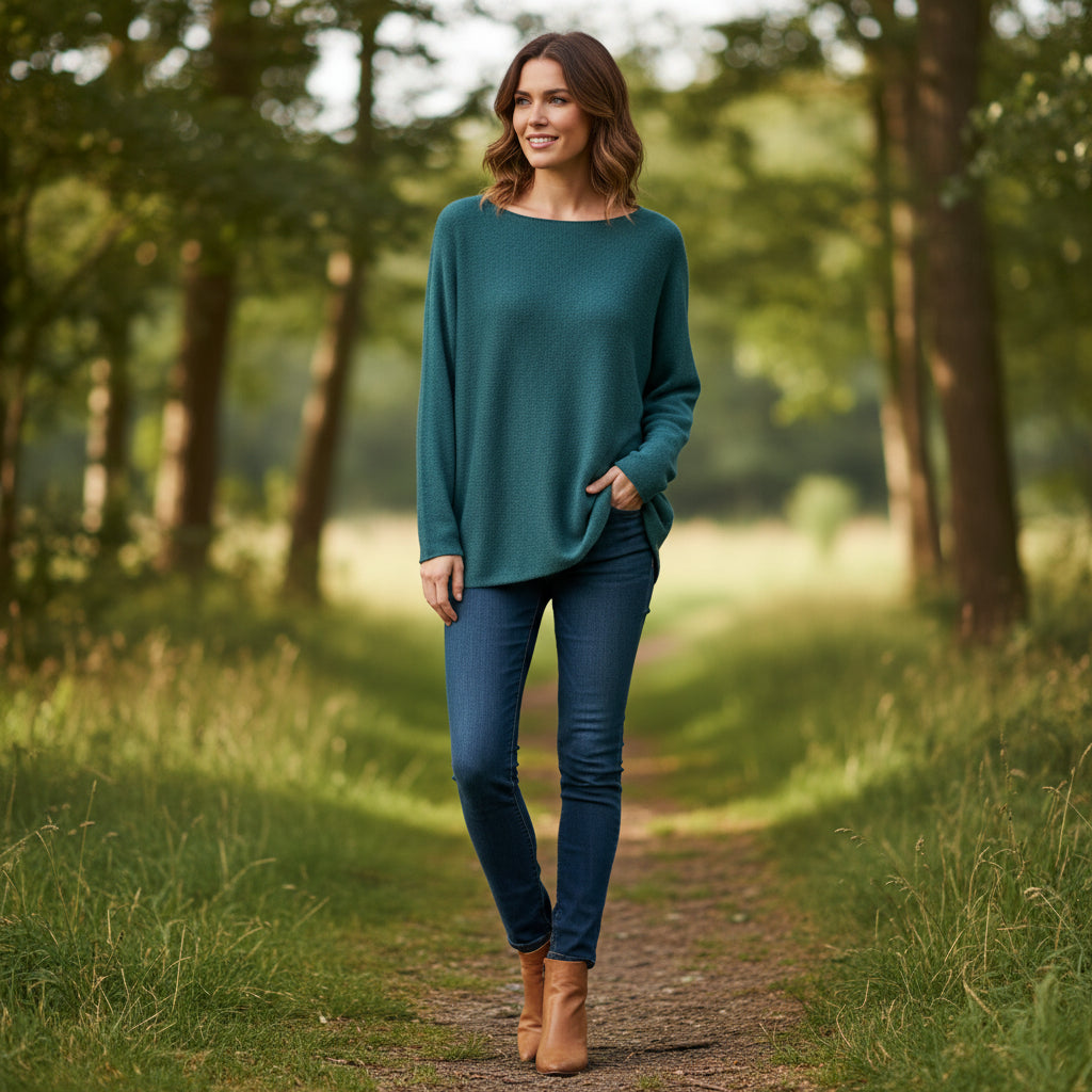 Made In Italy Rhonda Boat Neck Teal Green Wool Blend Jumper -   Sugarplum Boutique