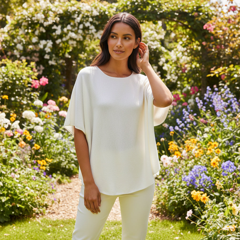 Made In Italy Rhonda Cream Short Sleeved Round Neck Jumper - Sugarplum Boutique