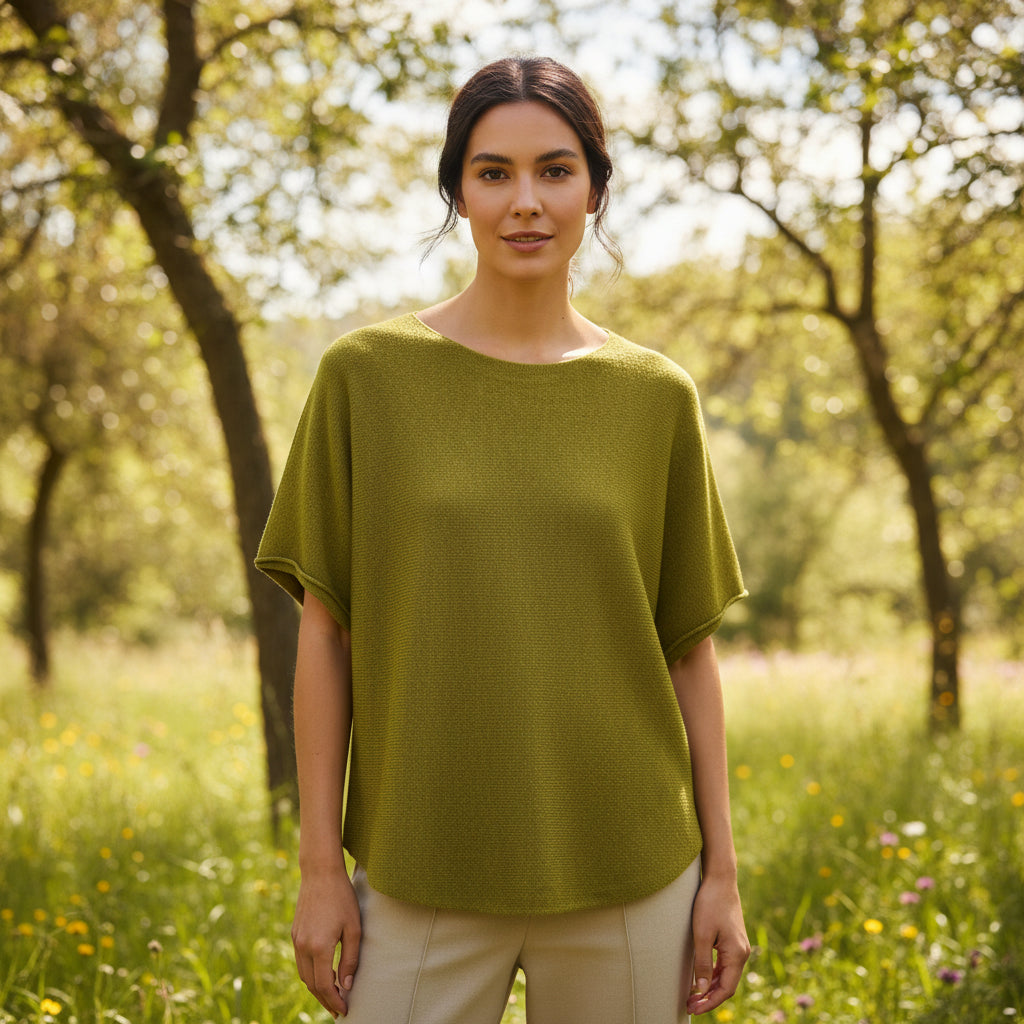 Made In Italy Rhonda Olive Green Short Sleeved Round Neck Jumper - Sugarplum Boutique