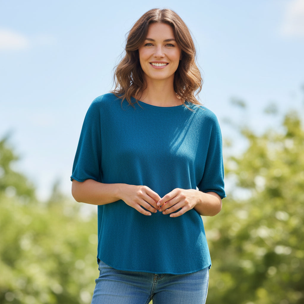 Made In Italy Rhonda Teal Green Short Sleeved Round Neck Jumper - Sugarplum Boutique